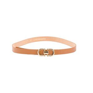 PERSAMAN NEW YORK Saddle Made In Italy Leather Gold Tone Double Buckle Belt
